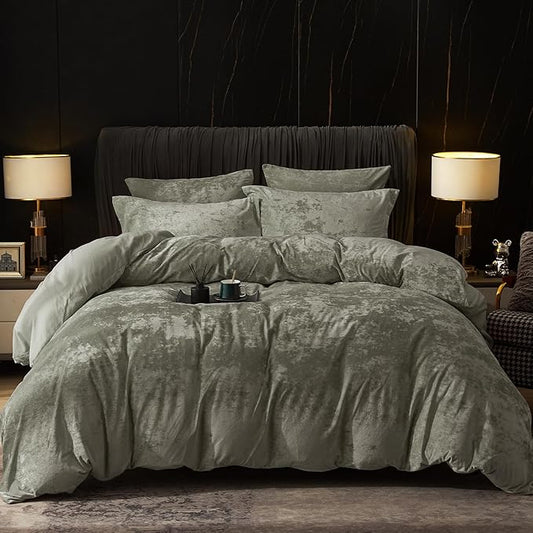 PHF Truly Velvet Duvet Cover Set King Size, 3pcs Ultra Soft Breathable Comforter Cover Set, Luxury Cozy Flannel Duvet Cover with Pillow Shams Bedding Collection, 104" x 90", Smokey Olive