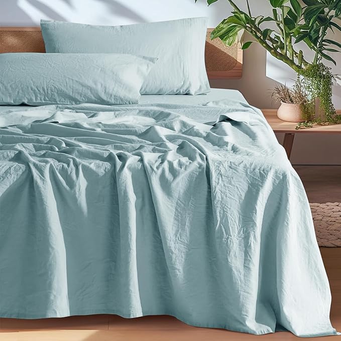 SONORO KATE 100% French Pure Linen Sheets, Breathable and Durable Linen King Size Sheets, Anti-Tear Linen Bed Sheets, Machine Washable, 16 Inch Deep Pocket - 4 Piece (Ocean, King)