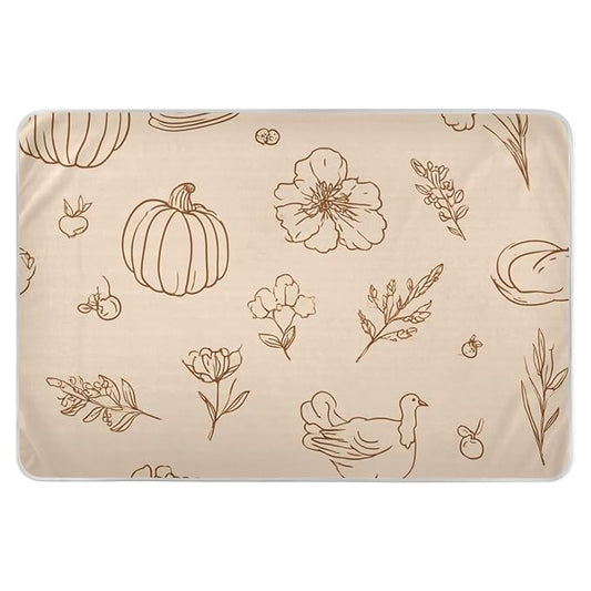 Waterproof Bed Pad Reusable Changing Pad Toddler Mattress Protector Large Pee Pad Baby Diaper Pad Soft Washable Liner Brown Thanksgiving Pumpkin Food
