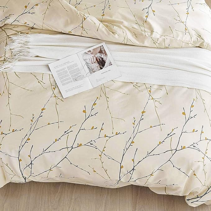 OAITE Duvet Cover Set,100% Cotton Comforter Cover with Floral Pattern Duvet Cover Set,Soft Bedding Set Includes with 3 Piece (2 Pillow Shams,1 Duvet Cover)