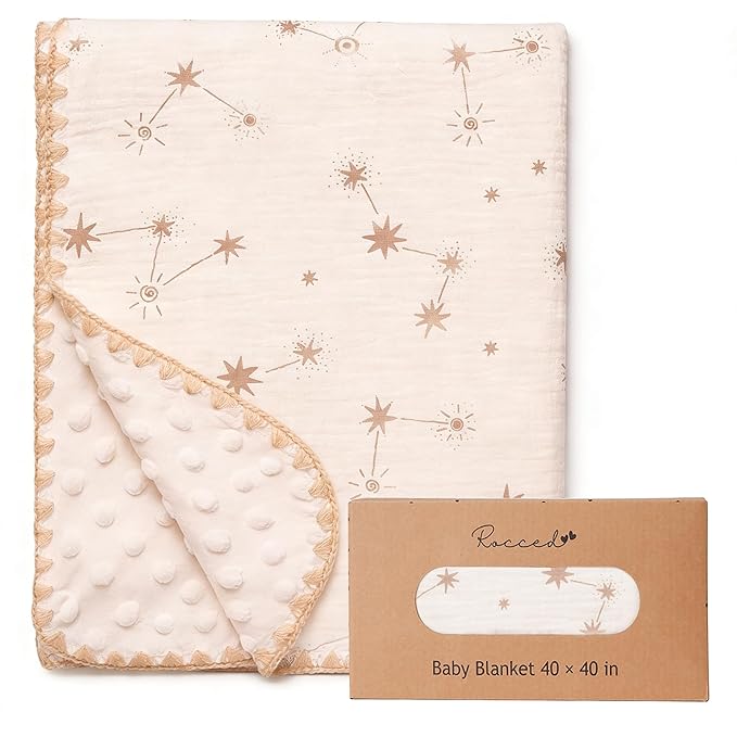 Baby Blanket with Dotted Double Layers Muslin Soft Swaddle Blanket Cotton Neutral Receiving Blankets for Toddler Baby Quilt Throw Blanket Bed Throw Blanket for Newborn Unisex 40x40 Inch-Constellation