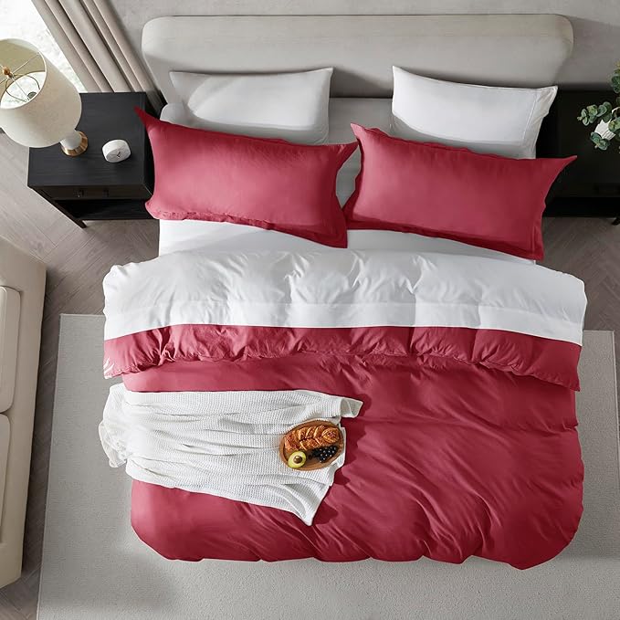 Nestl Twin Duvet Cover Set - Soft Prewashed Burgundy Red Duvet Cover Twin/Twin XL, 2 Piece, with Zipper Closure, 1 Duvet Cover 68x90 inches and 1 Pillow Sham