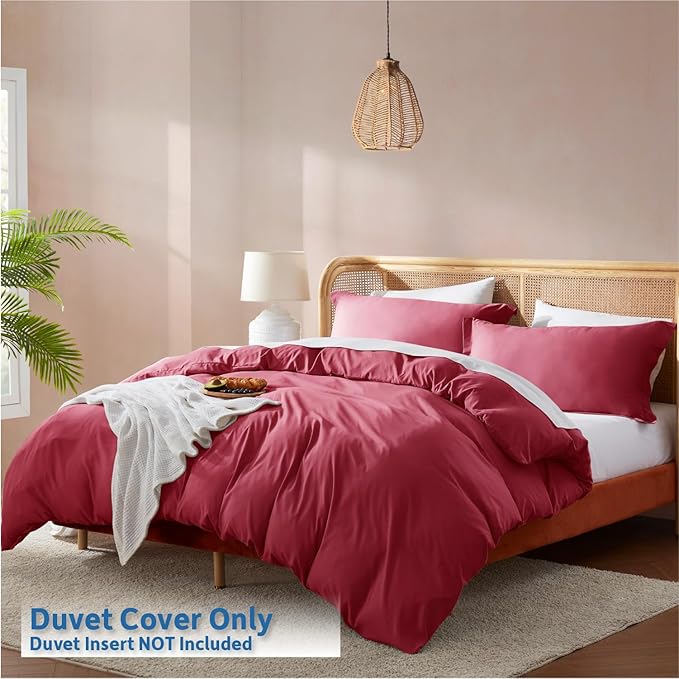 Nestl Burgundy Red Duvet Cover Full Size - Soft Double Brushed Full Size Duvet Cover Set, 3 Piece, with Button Closure, 1 Duvet Cover 80x90 inches and 2 Pillow Shams