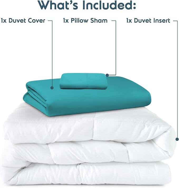 Nestl Twin Duvet Cover Set with Comforter Insert - Teal 3 Piece 68x90 Duvet Cover & 1 Pillow Sham with White Quilted Down Alternative Comforter, Ultra Soft, All Season