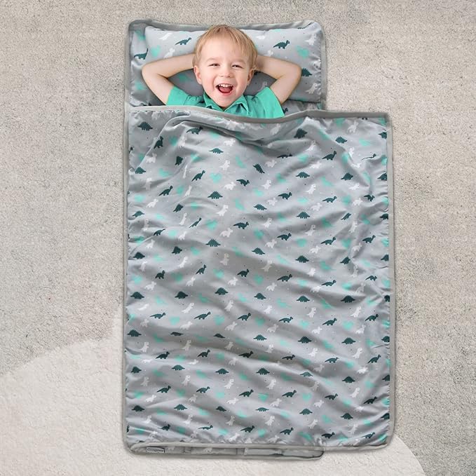 Toddler Nap Mat with Blanket 50" x 21" x 1.5", Nap Mat for Boys Girls Super Soft and Cozy, Kids Sleeping Bag for Preschool, Daycare, Toddler Sleeping Bag, Gray