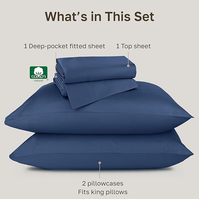 California Design Den King Size Sheets Set Cotton - Luxury Hotel 800 Thread Count Sateen, Natural 100% Cotton King Bed Sheets, Deep Pockets for a Snug Fit, Durable Bedding - Navy Blue