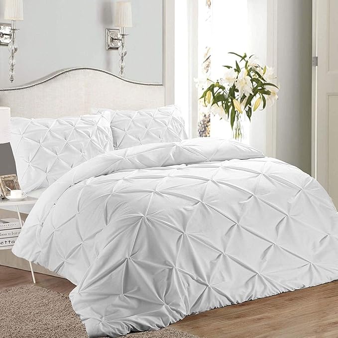 Luxury Pinch Pleat Twin Size 1-Piece Duvet Cover – 800 Thread Count Pima Cotton, Heavyweight Fabric, Ultra Soft & Durable (White)