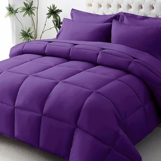 JOLLYVOGUE Twin Comforter Set, Ultra-Soft Bed in a Bag Twin Size 5 Pieces, Oeko-TEX Certified Bedding Set with Down Alternative Comforter, Sheets, Pillowcases & Shams, Purple