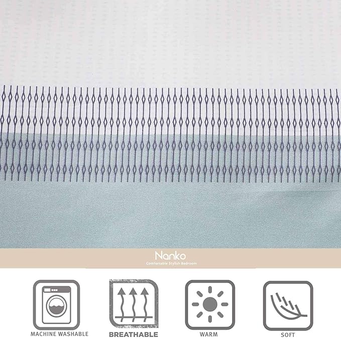 Nanko King Duvet Cover Set 3pc 104x90 Gray Mint Green Striped Pattern Printed Luxury Microfiber Comforter Quilt Bedding Cover with Zipper Closure Ties - Modern for Men and Women Chambray