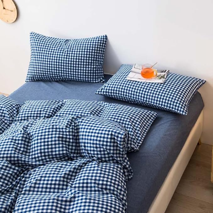 LifeTB Royal Blue Gingham Comforter Set Twin XL Modern Style Blue Grid Bed Comforter Luxury Soft Gingham Bedding Set 3 Pieces Soft Fluffy Plaid Checkered Comforter Set with 2 Pillowcases Breathable