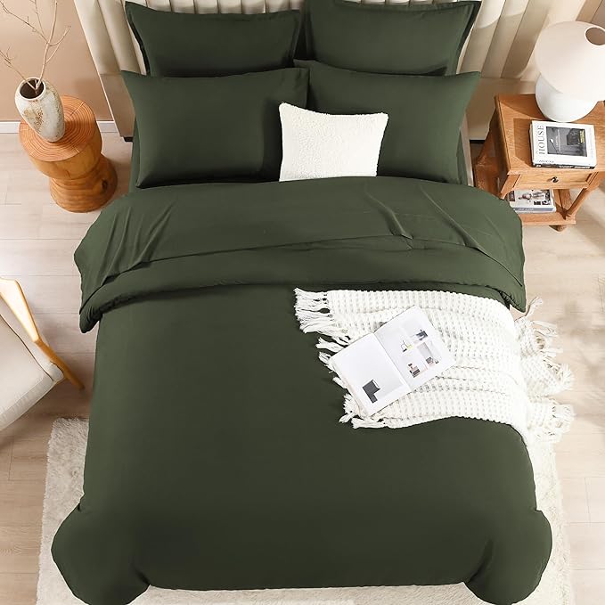 Litanika Oversized King Comforter Sets Olive Green - 7 Pieces Bed in a Bag Oversized King Bedding Comforter Sets, Solid Lightweight Bed Set with Comforter, Sheets, Pillowcases & Shams