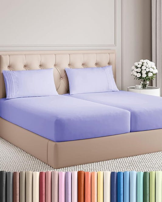 Split King Size 5 Piece Sheet Set - Comfy Breathable & Cooling Bed Sheets Set - Hotel Luxury Bedding for Women, Men, Kids, Teens, Boys & Girls - Deep Pockets, Soft, Wrinkle Free - Oeko-Tex - Lavender