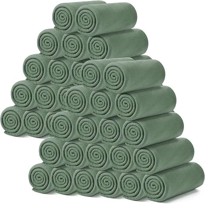 Kinlop Fleece Blanket Bulk 60 x 50 Inch Soft Lightweight Fleece Cozy Blanket Warm Throw Plush Pet Throw for Bed Couch Sofa Home Office Wedding Gifts Travel Camping(Gray Green,40 Packs)