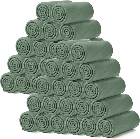 Kinlop Fleece Blanket Bulk 60 x 50 Inch Soft Lightweight Fleece Cozy Blanket Warm Throw Plush Pet Throw for Bed Couch Sofa Home Office Wedding Gifts Travel Camping(Gray Green,40 Packs)