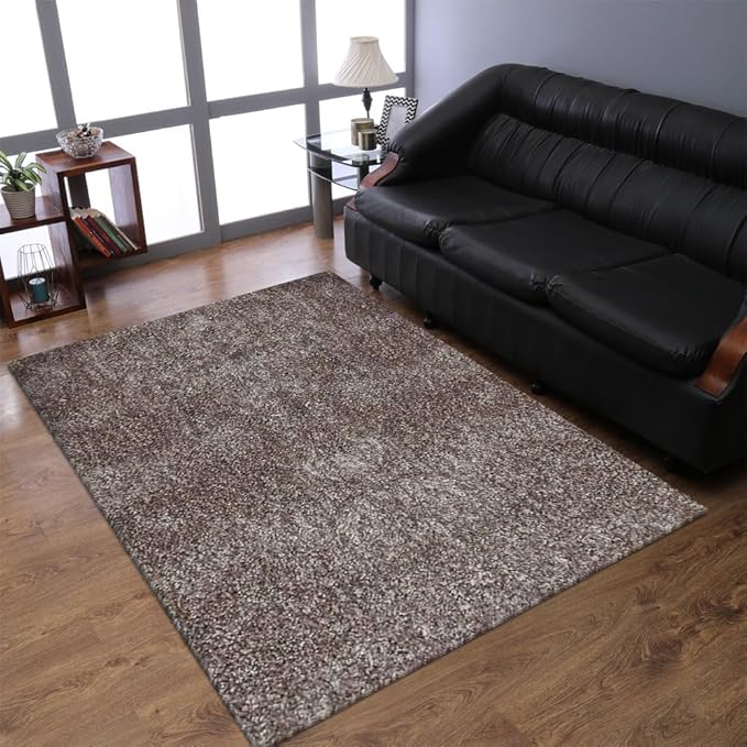 Hand Tufted SHAG Polyester ECO-Friendly Area Rugs - 10'x13', Rectangle, Silver White, Solid Plain Design, High Pile Thick Handmade Anti Skid Rugs for Living Room K00111