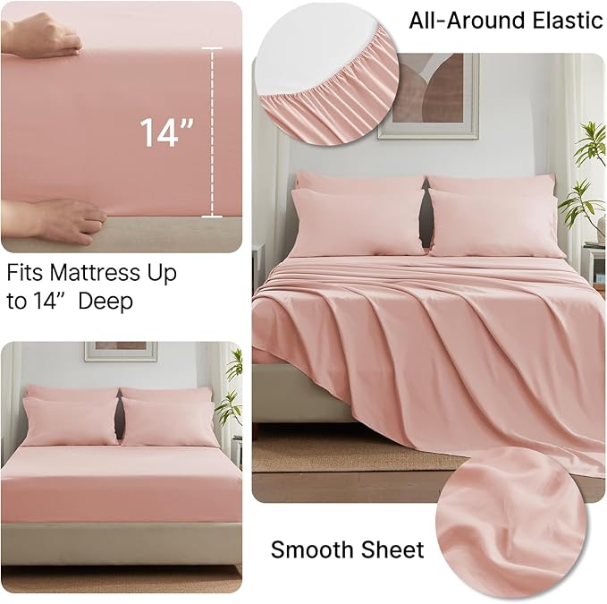 Anluoer King Size Bed in a Bag 7 Pieces, Pink Comforter Set with Sheets, All Season Bedding Sets with 1 Comforter, 2 Pillow Shams, 2 Pillowcases, 1 Flat Sheet, 1 Fitted Sheet