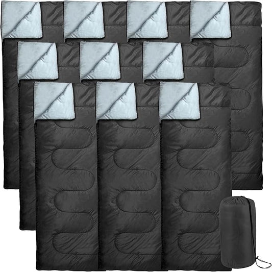 Bulk 10 Pack Envelope Sleeping Bags, 4 Seasons Warm or Cold Lightweight Indoor Outdoor Sleeping Bags for Adults, Backpacking, Camping