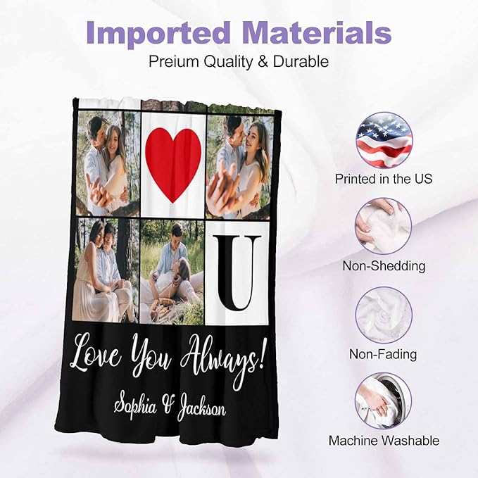Ships Next Day, Custom Photo Blanket Personalized Valentines Day Blanket for Boyfriend Girlfriend, Couples Blanket I Love You Valentine's Day Birthday Gifts for Wife Husband Him/Her