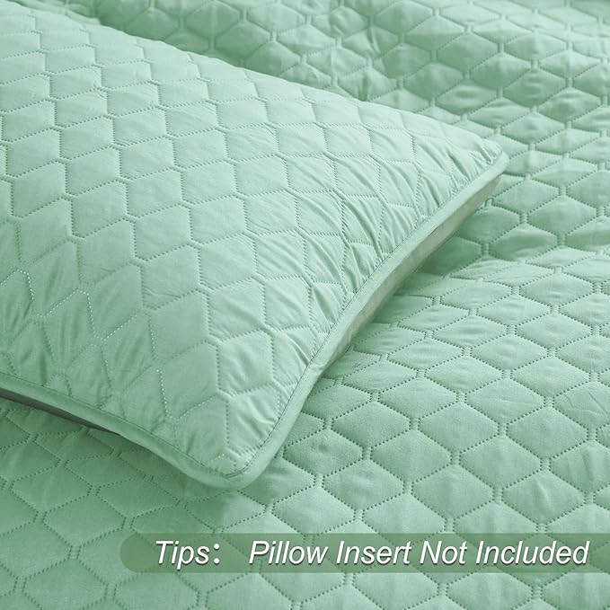 Exclusivo Mezcla Reversible King Size Quilt Bedding Set with Pillow Shams, Lightweight Quilts King Size, Soft Bedspreads Bed Coverlets for All Seasons - (Light Green, 104"x96")