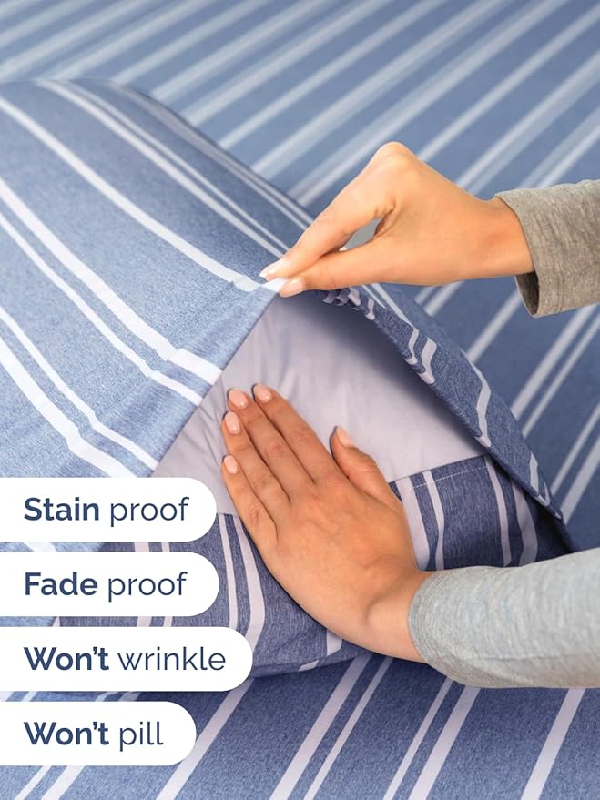Extra Deep Twin XL Sheet Set - 4 Piece Breathable and Cooling Sheets - Hotel Luxury Bedding for Women, Men, Kids & Teens - Easy Secure Fit - Soft & Wrinkle Free with Extra Deep Pockets - Blue Stripes