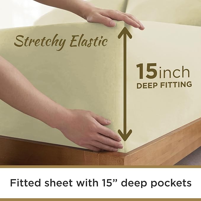 Twin XL 100% Microfiber Double Brushed Sheet Set - Extra-Soft & Wrinkle-Free - 15" Deep Pockets, 39" x 80" - Ideal for Dorms, Hospitals & Split King Beds - 3 PC Set (Twin XL, Beige)