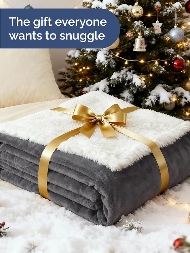 Sherpa Fleece Blanket King Size - Reversible Sherpa Fleece King Blanket - Super Soft Double Sided for Bed, Sofa, Couch - Thick, Warm, and Plush - Luxurious Bedding for Winter - Dark Grey, 90" x 108"