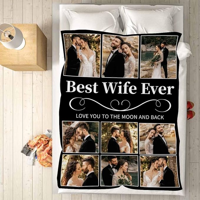 Custom Blanket with Picture, 9 Photos Customized Blankets Photo Blankets Customize Couples Personalized Gifts for Girlfriend Boyfriend Gifts