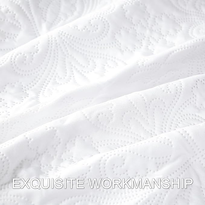Hansleep White Quilt Twin Size - Baroque Ultrasonic All Season Bedspread Twin, Soft Lightweight Coverlet Bedding Set, 2 Pieces (1 Quilt, 1 Pillow Sham)