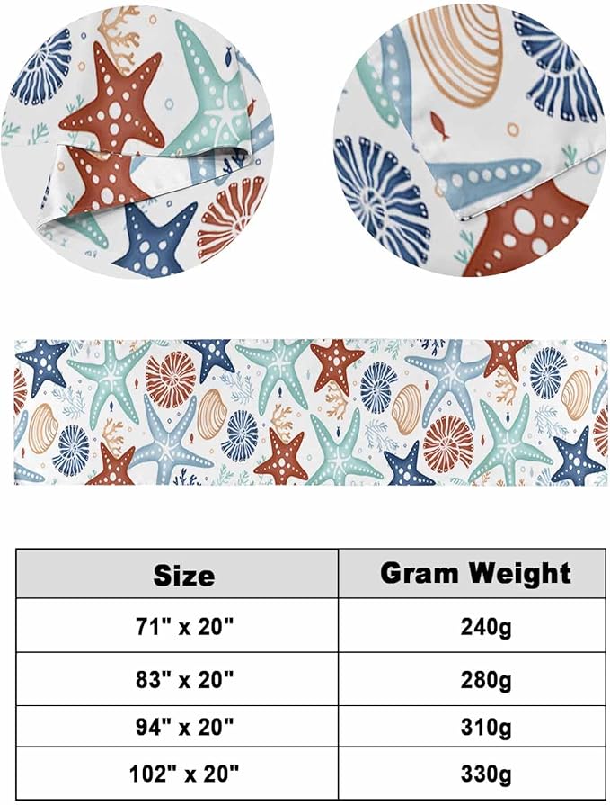 Blue Teal Khaki Coral Bed Runner for King Size Bed, Bedspread Protector Slipcover Bed Scarf for Foot Bed Runners & Scarves for Bedroom Hotel 102x20 Spring Summer Coastal Starfish Beach Nautical Conch