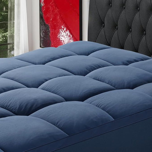 SOPAT Mattress Topper Queen Size Extra Thick Mattress Pad 8-21" Deep Pocket Soft Down Alternative Fill Mattress Protector Pillow Top Mattress Cover (60x80 Inches, Navy Blue)