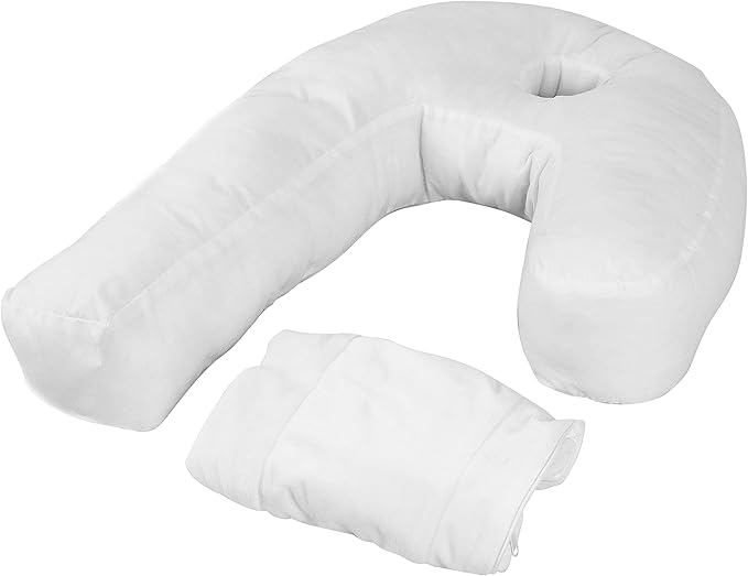 Side Sleeper Pillow with Ear Hole – Ergonomic J-Shaped Swan Pillow for Neck Support & Spine Alignment – Memory Foam Support for Pressure Relief – Perfect for Side Sleeping Adults – With Velvet Cover