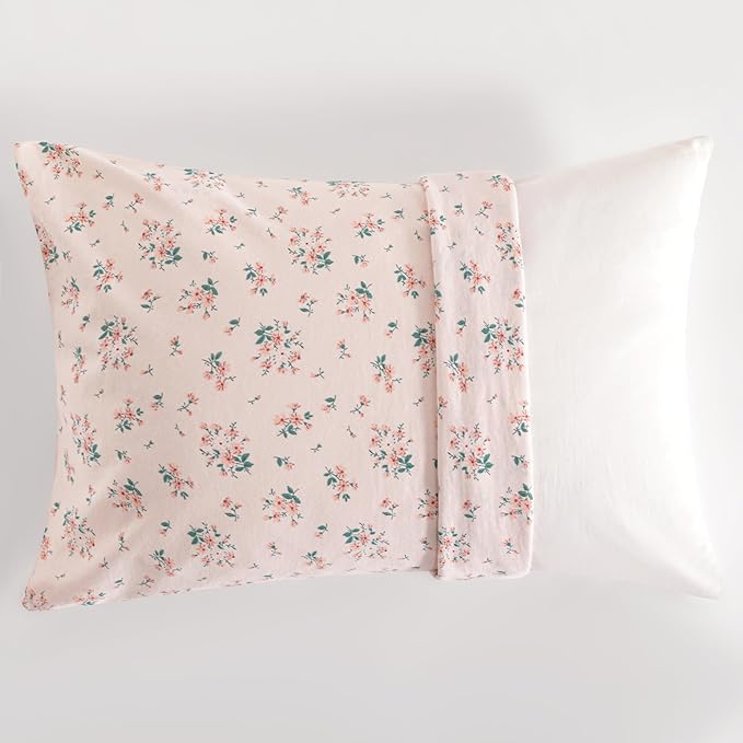 NTBAY 2 Pack 100% Natural Jersey Cotton Toddler Pillowcases, Super Soft and Breathable Travel Pillow Cases with Envelope Closure for Nursery, 13x18 Inches, Pink Floral