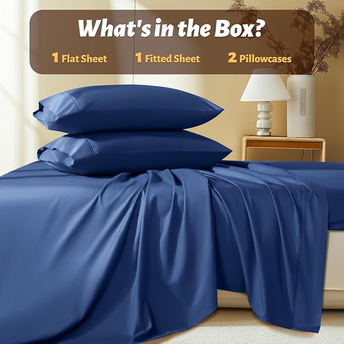 Shilucheng 100% Egyptian Cotton Queen Size Sheets Set - 1000 Thread Count，Luxury Cotton Bed Sheets，Breathable & Cooling Bedding and Pillow Cases, 16 Inch Deep Pocket - 4 Piece (Navy Blue, Queen)