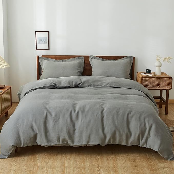 Simple&Opulence 100% Linen Duvet Cover Set, 3 PCS Ultimate Grey Duvet Cover King Size, Breathable Soft Comfy Linen Bedding Comforter Cover with 2 Pillowcases(Ultimate Grey, 104"x92")