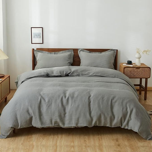 Simple&Opulence 100% Linen Duvet Cover Set, 3 PCS Ultimate Grey Duvet Cover King Size, Breathable Soft Comfy Linen Bedding Comforter Cover with 2 Pillowcases(Ultimate Grey, 104"x92")
