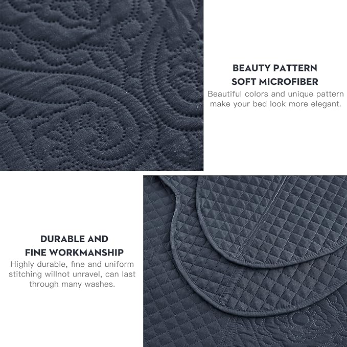 HZ & HY Oversized King Bedspread 138x122 Extra Wide, Ultrasonic Coverlet Bedding Set, Lightweight Thin Comforter, Reversible, 5 Piece, 100% Microfiber, California/Alaskan King, Navy Blue