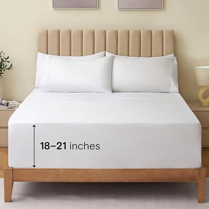 LuxClub 5 PC Split King Sheet Set Bed Sheets Deep Pockets 18" Wrinkle Free Cooling Sheets Machine Washable Hotel Bedding Silky Soft - White Split King
