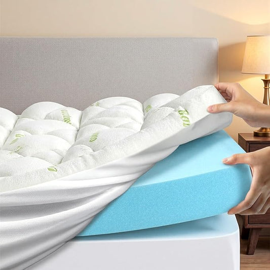Sweetcrispy Dual Layer Queen Memory Foam Mattress Topper, 2 Inch Gel Memory Foam Plus 1 Inch Down Alternative Pillowtop Mattress Pad Cover, Cooling Bed Topper for Pressure Relief