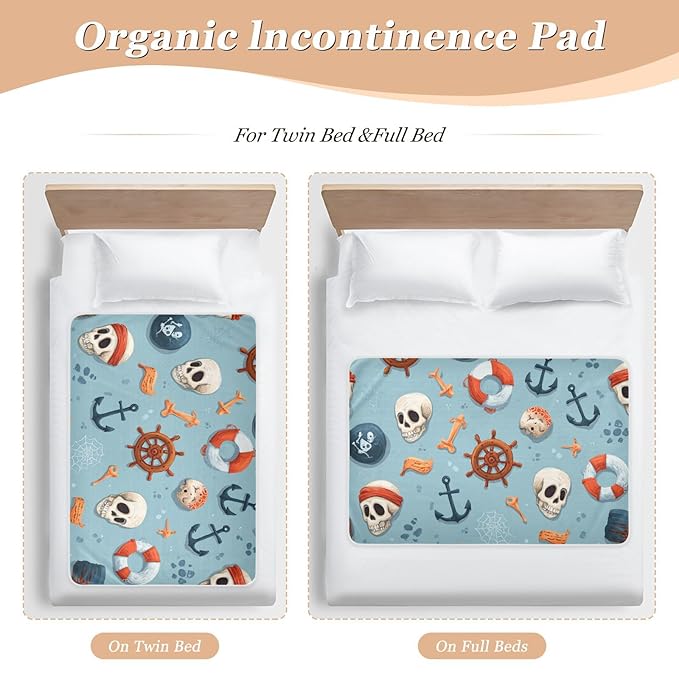 Waterproof Bed Pad Reusable Changing Pad Toddler Mattress Protector Large Pee Pad Baby Diaper Pad Soft Washable Liner Blue Cute Pirate Skulls Ship Wheels Anchors