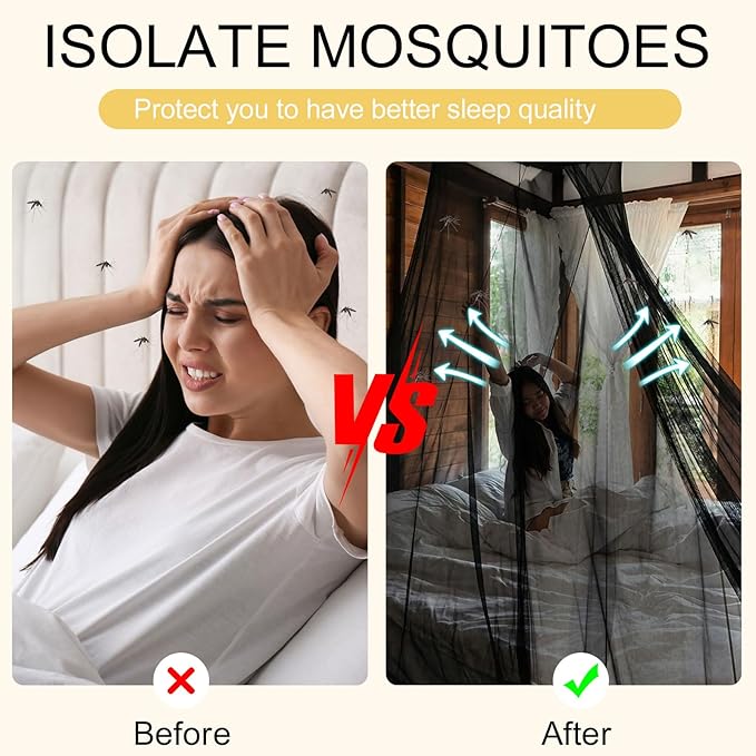 Frienda Bed Mosquito Net Mosquiteros Cameros para Cuba Rectangular Canopy Drapes with Hook Nylon Rope for Single Twin Full Queen King Size Bed Camping Outdoor Travel(Black,Twin)