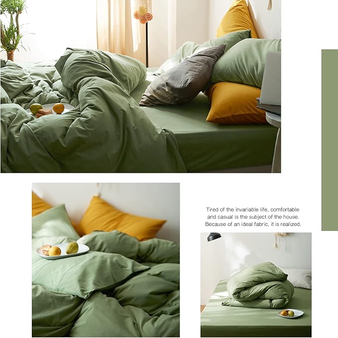 LifeTB Avocado Green Duvet Cover Full Size Soft Jersey Knit Cotton Duvet Cover 3 Pieces Solid Color Home Bedding Set Full Farmhouse Green Comforter Cover with Zipper Closure & Corner Ties