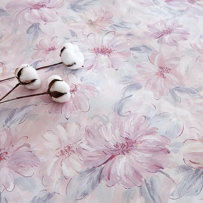 OAITE Duvet Cover Set King Size Floral Pattern 600 Thread Count Ultra Soft 100% Long Staple Cotton Duvet Cover Sets 3-PC, Breathable Duvet Cover with Zipper Closure & Corner Ties