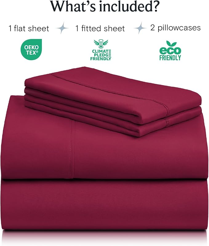 LuxClub 4 PC Full Sheet Set, Breathable Luxury Bed Sheets, Deep Pockets 18" Wrinkle Free Cooling Bed Sheets Machine Washable Hotel Bedding Silky Soft - Burgundy Full