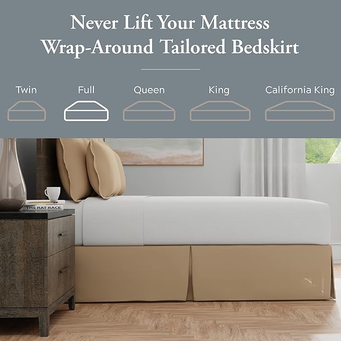 Bed Maker’s Never Lift Your Mattress Bed Skirt, Designed for Box Spring Beds, Split Corners, 14 Inch Drop Length, Full, Mocha