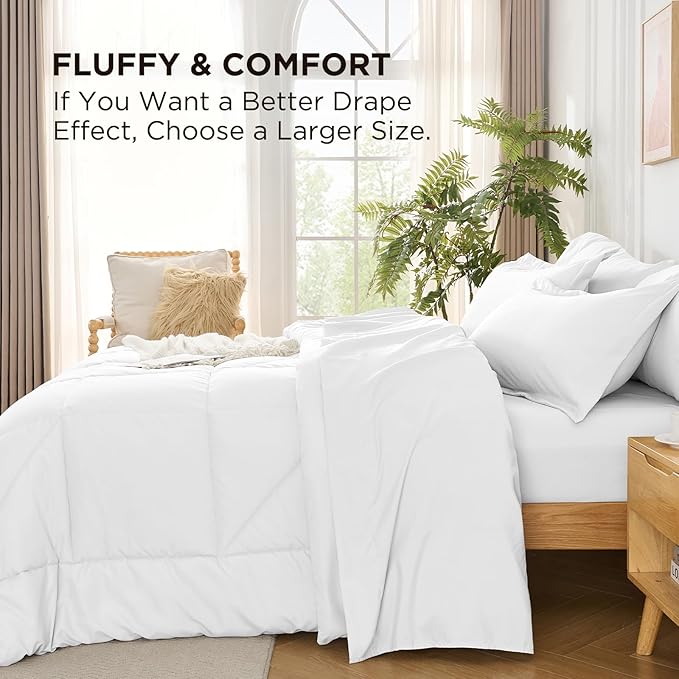 7 Pieces White Comforter Queen Set- Utral Soft Microfiber Bedding Set, Thick Duvet Insert Bed in a Bag Without Rustling Noise for All Season, 88"x88"