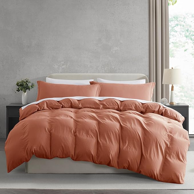 Nestl Twin Duvet Cover Set - Soft Prewashed Rust Duvet Cover Twin/Twin XL, 2 Piece, with Zipper Closure, 1 Duvet Cover 68x90 inches and 1 Pillow Sham