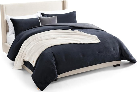 UGG Remina Comforter Set 5 Piece Bed in a Bag with Throw Blanket, Decorative Pillow, Shams, and Reversible Comforter Hypoallergenic Washable Luxury Plush Warm Plush Fluffy Bedding Set, King, Navy Blue