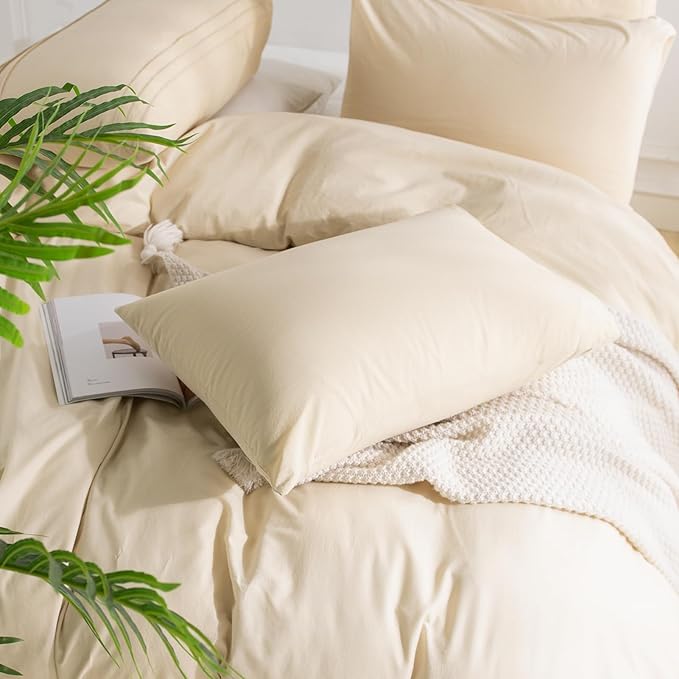 NEXHOME PRO Full Duvet Cover Set – 100% Certified Organic Cotton with Washed Feel & Linen-Like Texture, Comfortable & Breathable, Home Bedding Set 80"*90" (No Comforter) 8090N