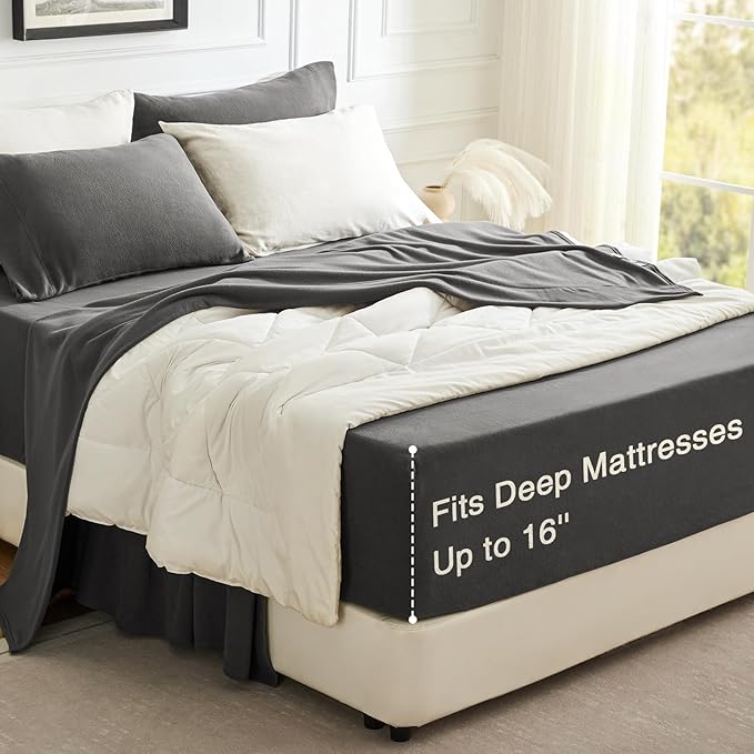 Love's cabin Fleece King Sheet Set - 4 Pcs Dark Grey Winter Soft Plush Polar Fleece Bed Sheets Set with 16" Deep Pocket,Cozy Warmth for Cold Season(1 Flat Sheet,1 Fitted Sheet,2 Pillow Cases)