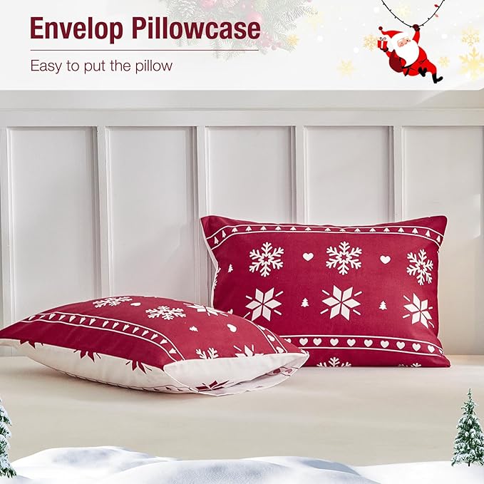 Lekesky Christmas Duvet Cover King Size,3 Pieces Reversible Duvet Cover Set with Snowflake Holiday Bedding Set with Zipper and 8 Corner Ties, 1 Duvet Cover 104x90 inches + 2 Pillowcases